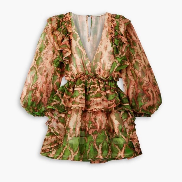 ULLA JOHNSON Adelaide ruffled printed silk-organza mini dress - Picture 2 of 8